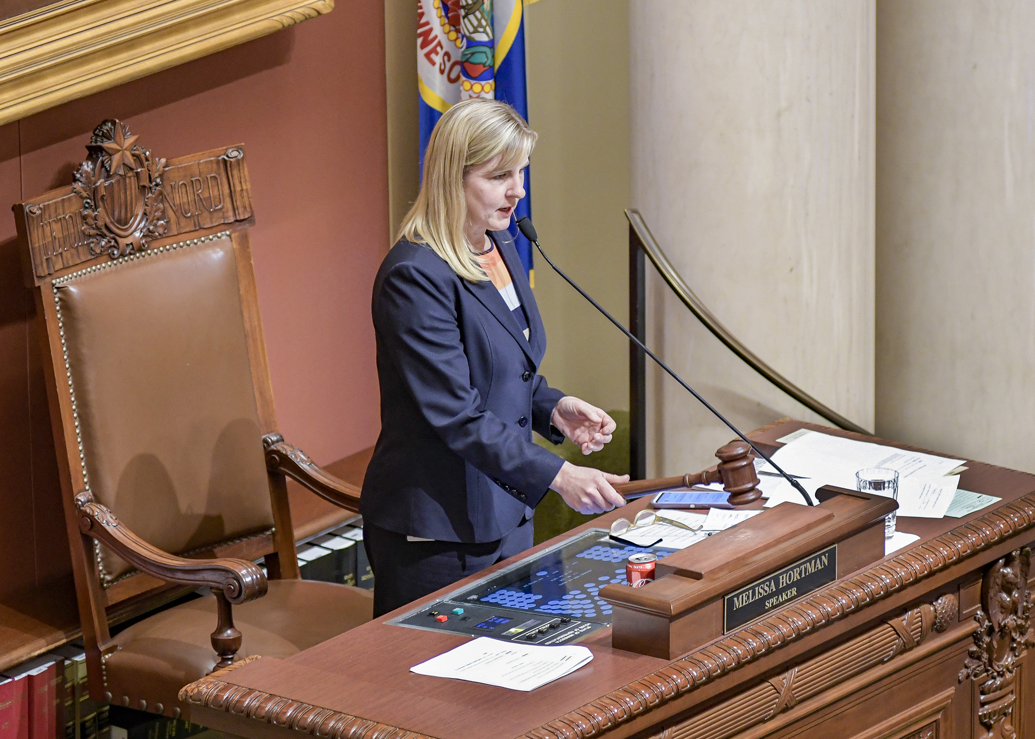 House Speaker Melissa Hortman gavels out the 2019 regular legislative session. A special session could be held later this week. Photo by Andrew VonBank